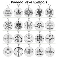Collier pendentif en acier inoxydable avec symboles voodoo veve sigil charme vodou lwa loa gravure au laser amulette talisman