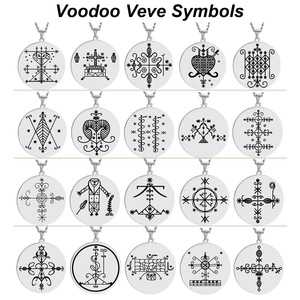 Collana con Ciondolo Amuleto Talismano in Acciaio Inossidabile con Simboli Voodoo Veve Sigillo Vodou <span class=keywords><strong>Lwa</strong></span> Loa Incisione Laser - Product Image 3