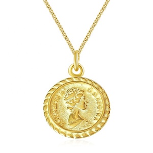 Collar de medallón de moneda de oro de moda para mujer, collares de retrato de Reina Isabel, colgantes elegantes de medallón en relieve de oro de 24K para mujer - Product Image 1