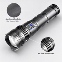 Lampe de sécurité étanche IP65, lampe torche tactique, pointeur laser, écran LED, batterie 18650, 1000+ lumens, USB