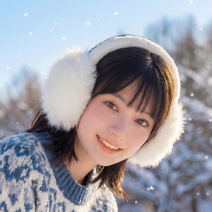 Plush Earmuffs White Long Haired Style 18.5x17.5x10cm Warm Winter Accessory For Students Cycling Travel - Product Image 1
