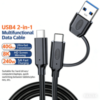 Câble de données USB4 JMAX 240w 2 en 1 Type C vers USB C pour disque dur, 40 Gbps USB3.2, câble de projection 8k un vers deux
