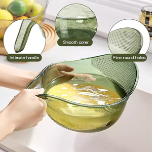 Bol de drainage multifonctionnel en plastique 2024 avec poignée, panier de drainage transparent pour cuisine, riz, fruits, légumes, nouilles - Product Image 3
