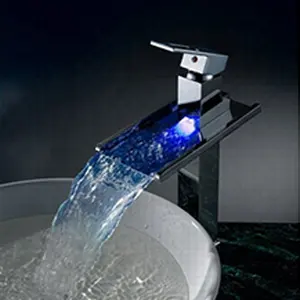 Bathroom Faucet LED Light 3 Colors Changing Waterfall Spout Temperature Detectable Color LED Triangle Kitchen Faucets
