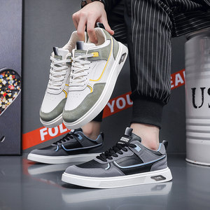 Men's 2026 Spring New Leather Panel <b>Lace</b>-Up <b>White</b> Casual Sneakers Breathable Trendy Shoes - Product Image 5