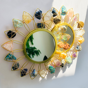 Gương trang điểm treo tường hình dáng hiện đại sang trọng bằng kim loại mạ vàng, pha lê tự nhiên, trang trí nhà cửa, khách sạn, thời trang - Product Image 6