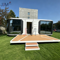 JJM Maison Conteneur Préfabriquée de Luxe P7 à 2 Chambres, Villa Capsule Spatiale Extérieure avec Panneau Solaire pour Supermarché et Appartement
