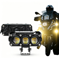 Phare LED mini 3 yeux 3 lentilles pour moto, double couleur blanc jaune, étanche IP68, DC8-80V avec ventilateur de refroidissement pour ATV UTV 4x4