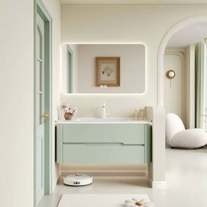Meuble de salle de bain minimaliste en bois avec miroir intelligent, remise d'usine - Product Image 3