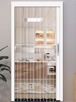 Porte pliante rétractable en cristal, design moderne, construction en aluminium et polycarbonate, idéale pour les petits espaces de salle de bain.