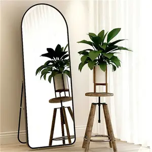 Wholesale Modern Wooden Frame Made In China Bedroom Wave Led Baroque Framed Adhesive Full Length Mirror