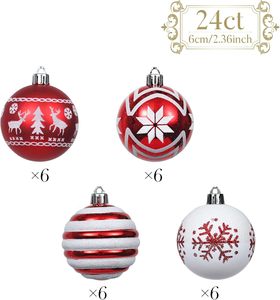 Ensemble de 24 boules de Noël incassables rouges et blanches Valery Madelyn, décorations de sapin de 236 pouces, décorations de fête en vrac - Product Image 3
