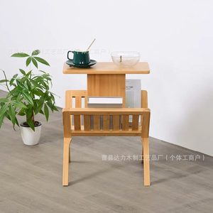 Nordic Minimalist Solid <b>Wood</b> Side <b>Table</b> With Bookshelf Storage <b>Foldable</b> Living Room Balcony Furniture - Product Image 2
