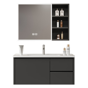 Meuble-lavabo de salle de bain personnalisé de luxe en aluminium imperméable de 50cm à 100cm avec lavabo simple et armoire à miroir - Product Image 1