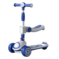 Trottinette 3-en-1 personnalisée pour enfants, cadre en aluminium pliable, barre de poussée, siège, planche à roulettes, roues en PU, lumières, aluminium pliable