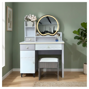 Modern Makeup <b>Vanity</b> <b>Table</b> with Lighted Oval <b>Mirror</b> and Storage Drawers for Bedroom Furniture - Product Image 4