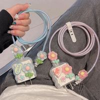 Protector de cargador de flores lindo 3D y cable de cable para funda de cargador de iPhone 18W 20W cubierta adaptador de EE. UU. Y UE