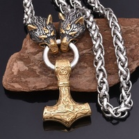 Collier Pendentif Marteau Rune Vintage en Forme d'Animal Tête de Loup pour Hommes, Style Punk Nordique Viking, Chaîne en Alliage Bambou, Bijoux KunHong