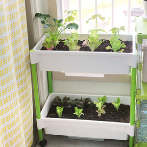 Jardinière rectangulaire à 2 niveaux en plastique léger et peu encombrant, support moderne pour pot de fleurs vertical, pour jardin intérieur et extérieur - Product Image 4