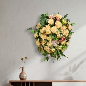 Artificial Cream Rose Bouquet Decorative <b>Wreath</b> and Swag Floral Arrangement with Green Foliage for Home Wedding Decor - Product Image 3