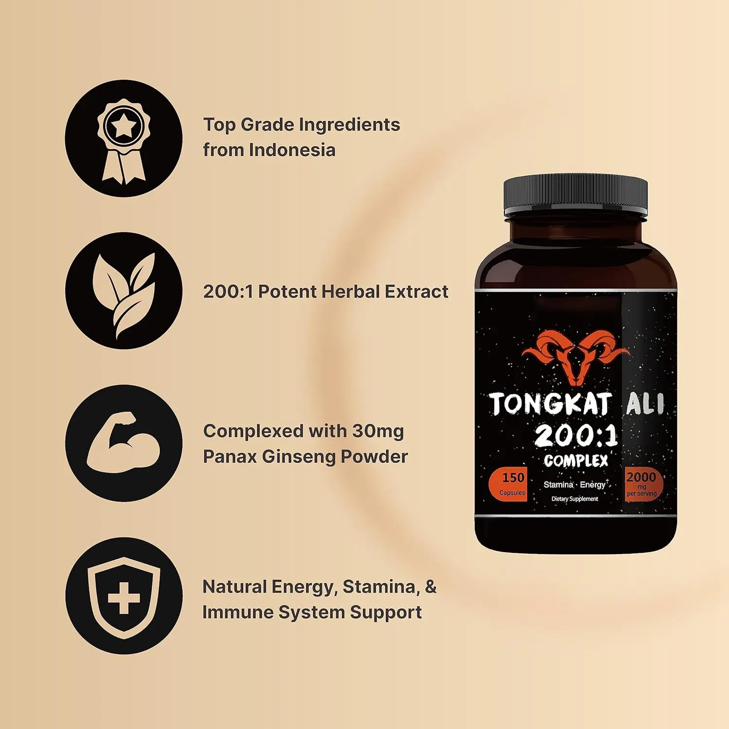 Julyherb Private Label Pure Tongkat Ali Capsule 60 Capsules Per Bottle 200:1 30mg Panax Ginseng Powder