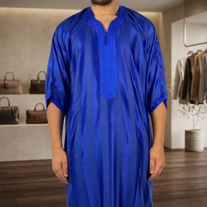 Thobe pour homme de qualité supérieure, broderie marocaine, polyester, anti-rides, fait main - Tenue de prière islamique traditionnelle - Product Image 3