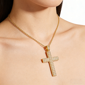 Collier chaîne de pull personnalisé en argent plaqué or 10K/14K/18K avec diamant CVD de laboratoire VS, pendentif croix, cadeau de fiançailles classique - Product Image 4