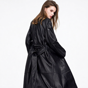 Winter Women's Long 2027 Latest Design Fashionable High Street Style Coats Real <b>Leather</b> <b>Jackets</b> Coats With Belt - Product Image 2