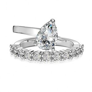 Dylam Fashion Trendy 925 Sterling <b>Silver</b> Rhodium Plated Double Layer <b>Eternity</b> Band Waterdrop Shape 5A Zirconia <b>Ring</b> for Women - Product Image 1