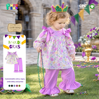 Oem Kinderkleding Mardi Gras Geruite Bloemige Meisjeskleding Broekenset met strikjes