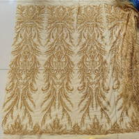 Tissu en dentelle brodée multicolore avec perles et paillettes pour robes de mariée haut de gamme, accessoires de vêtements DIY, décoration en dentelle et maille