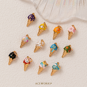 Galería de Artículos Originales |   Dijes de Cono de Helado de Latón Chapado en Oro de 18K con Esmalte, Colgantes Coloridos de Postres para Fabricación de Joyas - Product Image 3
