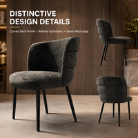 Chaise de salle à manger pour l'hôtellerie, dossier incurvé tressé couleur anthracite, assise rembourrée arrondie, pieds coniques