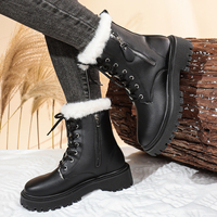 Bottes d'hiver à plateforme pour femmes, noires, à lacets, avec fermeture éclair latérale, doublées de fourrure, semelle épaisse, chaussures de neige chaudes et tendance