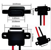 Connecteur femelle Type-C étanche IP60 avec bride de montage, boîtier en cuivre et nylon, courant élevé 3A, 20V, rectangulaire, 180°, pour soudure de câble