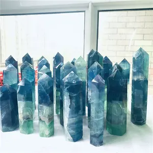 थोक प्राकृतिक नीले, हरे क्रिस्टल टॉवर रेनबो Fluorite अंक चश्मे