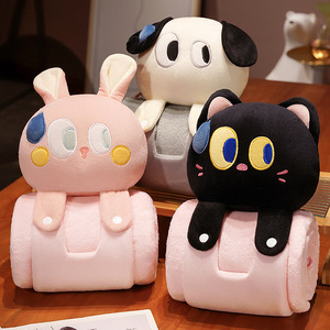 Couverture anti-boulochage 2 en 1 en tricot uni quatre saisons pour la sieste au bureau avec des animaux de dessin animé mignon - Product Image 5