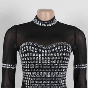 Abito da sera a sirena <span class=keywords><strong>nero</strong></span> con paillettes, vita impero, maniche lunghe in rete trasparente e <span class=keywords><strong>spacco</strong></span> alto per club e gala - Product Image 4