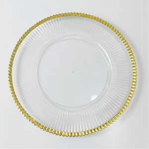 Bulk 13-Inch Gouden Rand Plastic Oplader Serveerschalen Helder Geribbelde Getextureerd Voor Bruiloftsdiner Of Feest Eten Serveren Gebruik - Product Image 1