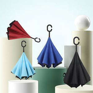 Custom Brand Wind Resistant C Handle <b>Windproof</b> Hands Free Inverse <b>Umbrella</b> Inside Out Upside-down Inverted Reverse <b>Umbrella</b> for - Product Image 1
