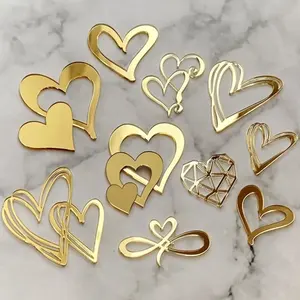 Espejo dorado amor corazón acrílico Pastel de Bodas Topper bebé niños amante cumpleaños acrílico Toppers fiesta de aniversario