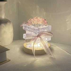 Rosa rosa bianca fiore LED cubo lampade da tavolo lampada natale compleanno decorazione di nozze <span class=keywords><strong>notte</strong></span> LED Rose Cube lampade da tavolo - Product Image 2