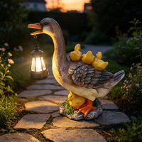 Maßgefertigte Großhandels-Harz-Enten-Gartenskulptur mit Solar-Laterne, Wasserdichte Outdoor-Hof- und Rasen-Tierskulptur-Dekoration