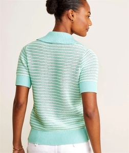 Custom <strong>Ladies</strong> Vintage Short For <strong>Polo</strong> Sweater Summer Casual Jacquard Pullover Knitwear Striped Crochet Knit Shirt <strong>Jumper</strong> - Product Image 4