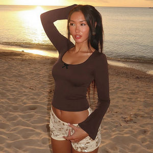 T-shirt à manches longues évasées style Pure Desire, couleur unie, basique, minimaliste, tendance - Product Image 4