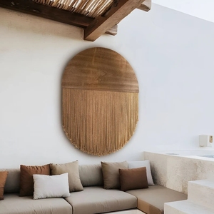 <span class=keywords><strong>Tapiz</strong></span> redondo bohemio, arte de hilo, pared grande escandinava, decoración de pared Bohemia, arte colgante de pared de madera grande, cuerda redonda, diseño beige - Product Image 1