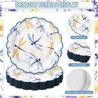 Assiettes en papier imprimées libellules et fleurs sauvages, assiettes portables pour dîner et desserts, idéales pour mariages d'été, anniversaires et goûters
