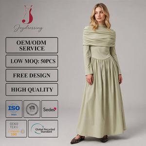 Abito <span class=keywords><strong>Midi</strong></span> Elegante Verde Salvia con Collo Alto e Maniche Lunghe Joydressing, Vestito da Donna Plissettato Modesto per Lavoro e Feste - Product Image 1