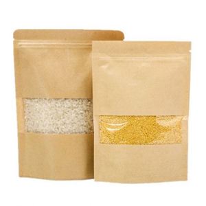 Sac en papier kraft à fermeture éclair, à fond plat, avec fenêtre, faible MOQ, en promotion, pour emballage alimentaire promotionnel - Product Image 1