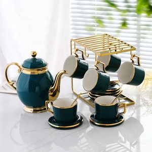 Services à café et à thé en porcelaine vintage de luxe, vente en gros, 20 pièces, boîte marron, bord doré, céramique, style nordique, pour la vie quotidienne à la maison - Product Image 1
